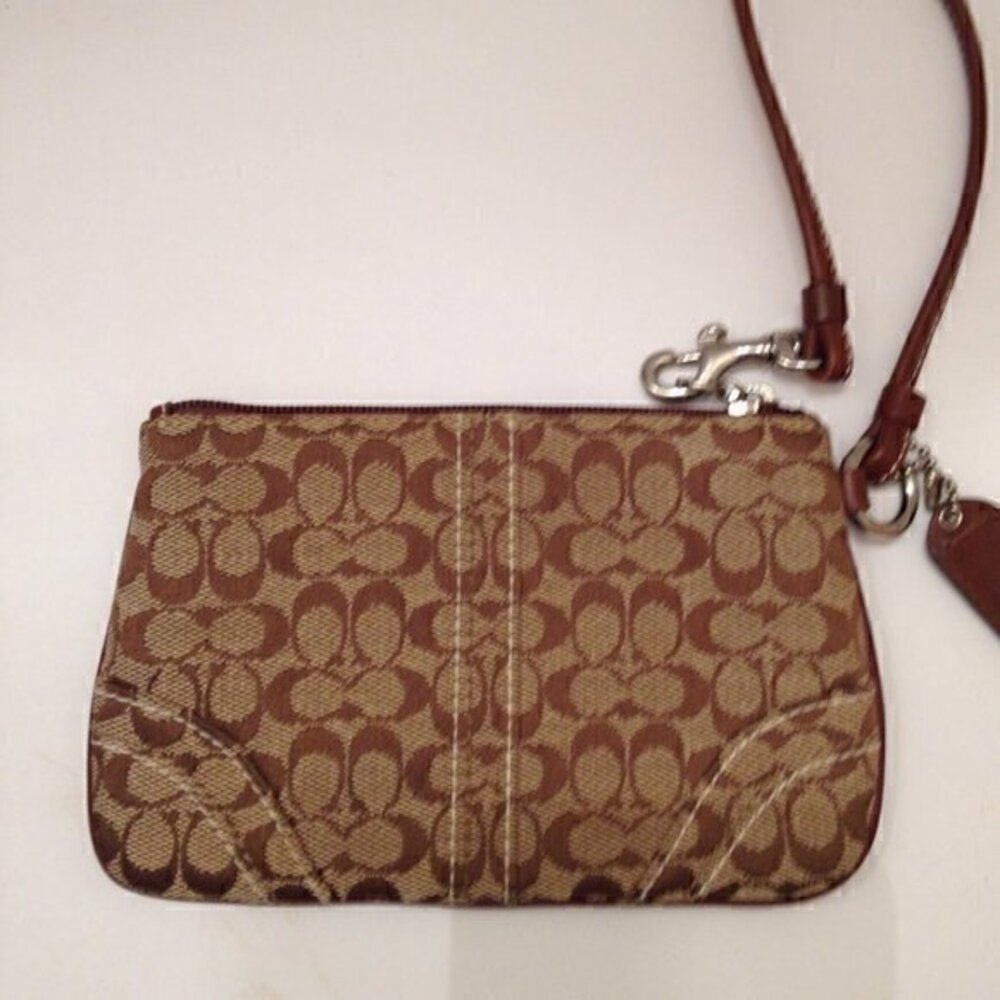 COACH Signature brown khaki WRISTLET WALLET